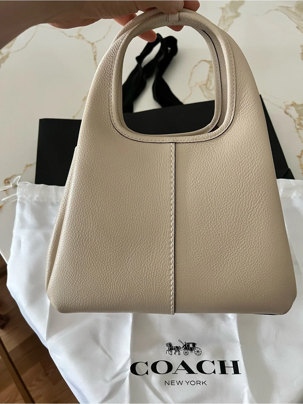 Coach Mini Pebbled Leather Tote in Cream with Gold Accent